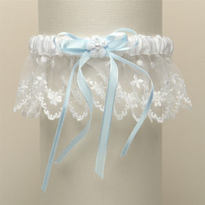 Garters are adorned with baby pearls